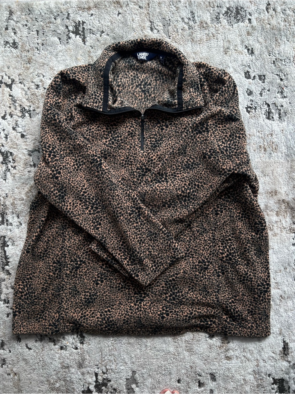 Lands' End Men's Brown and Black Leopard-Print Quarter-Zip Sweater